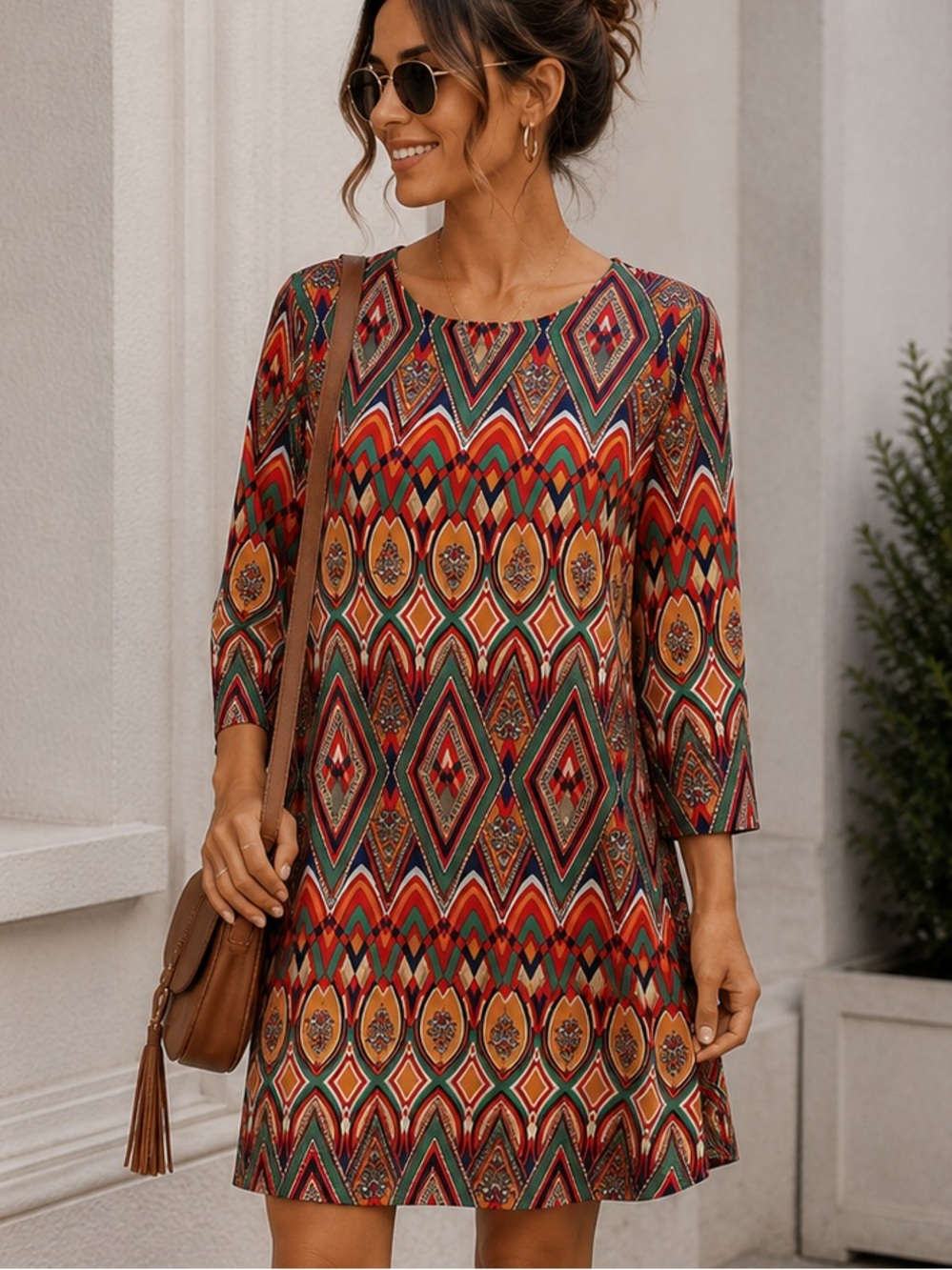 🐣Peach Love California Multicolor Geometric Tunic